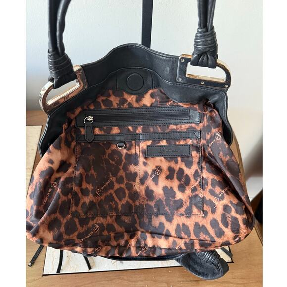 B. MAKOWSKY Black Pebbled Leather Hobo Shoulder Bag Double Handle Fringe Tassels - Picture 4 of 10